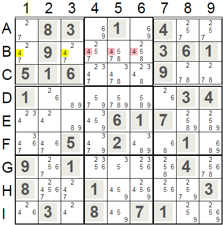 Pointing triples - Sudoku technique